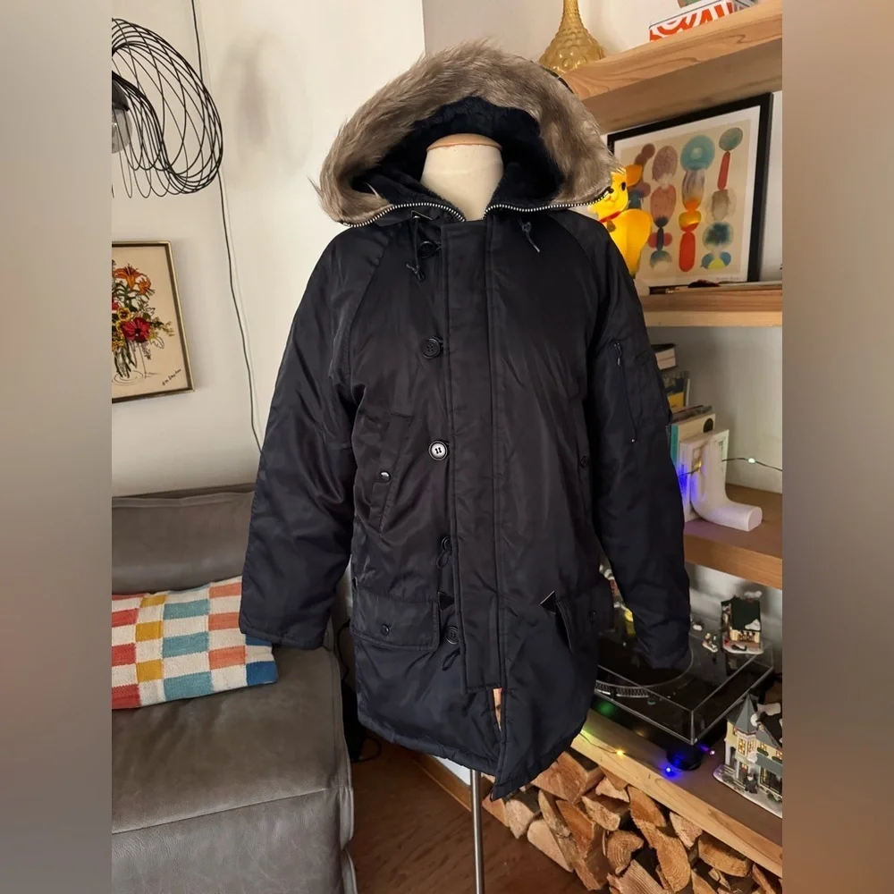 Men's 1970’s Sears Vintage Blue and Orange Snorkel Parka Coat